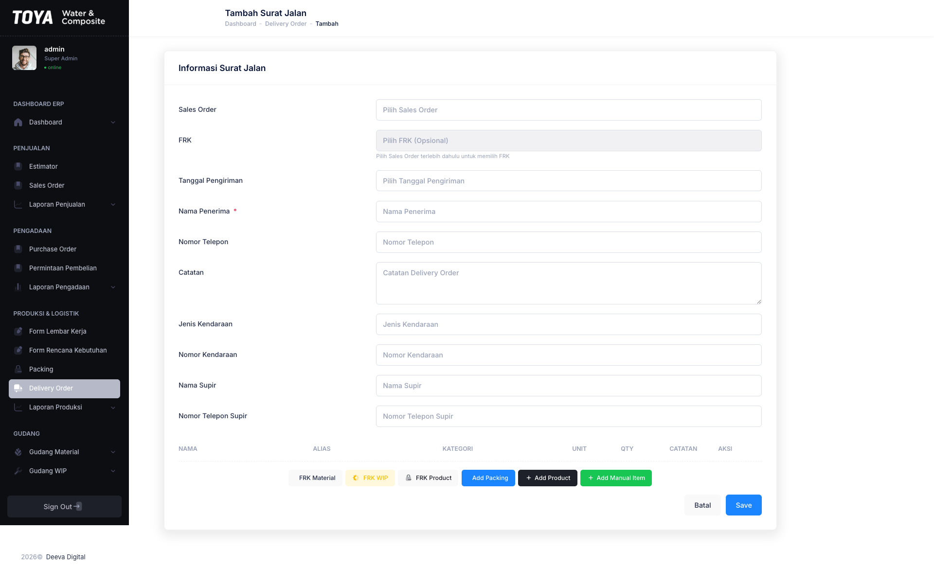 Form Delivery Order