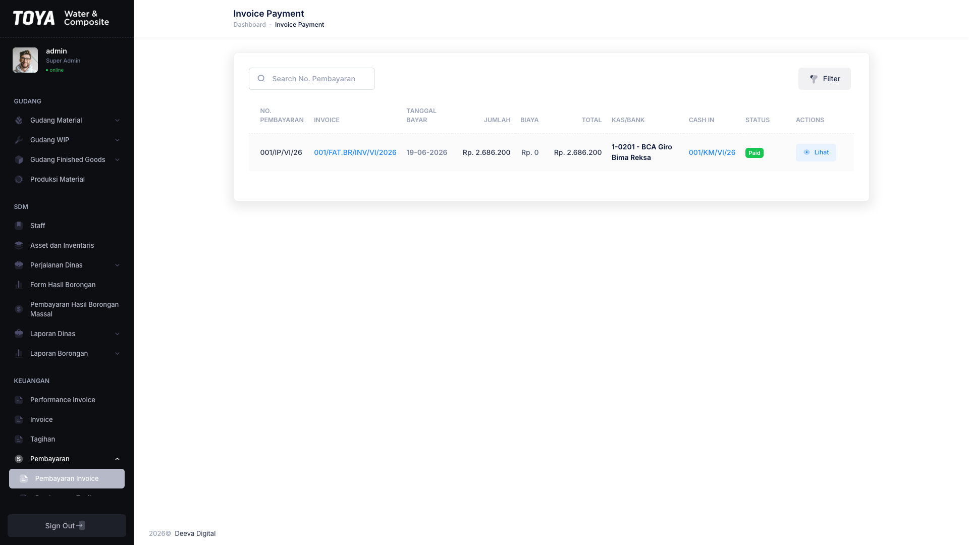 Daftar Pembayaran Invoice